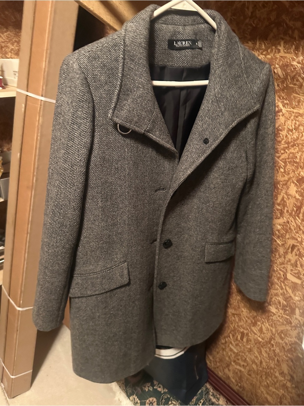 Lauren Ralph Lauren Gray Herringbone Pea Coat